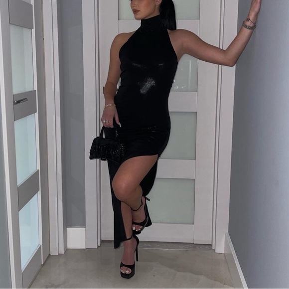 Norma Kamali Halter Turtle Side Slit Gown - Picture 4 of 4